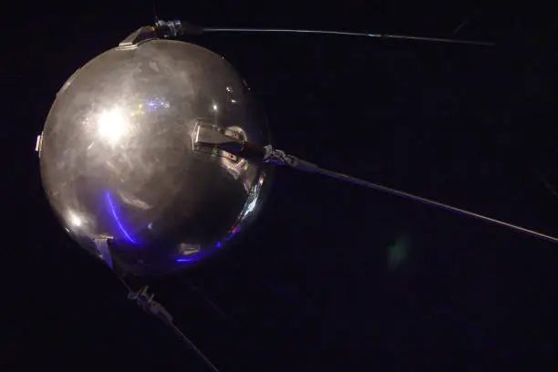 Close-up of replia model of Sputnik - first satellite.