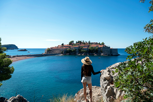 Top travel destinations of Montenegro. Walking from Old Town Budva to Sveti Stefan.