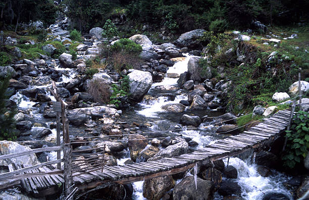 Wooden bridge Andes old wooden bridge over a stream in the Andes Venezuela merida venezuela stock pictures, royalty-free photos & images