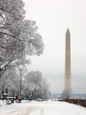 Snow storm in Washington DC blanketed the National Mall in white.