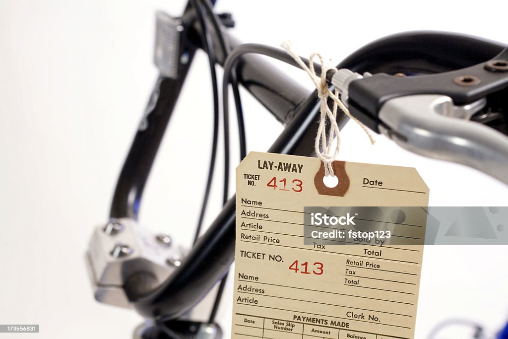 Cena sprzedaży tag na rowerze na raty - Zbiór zdjęć royalty-free (Białe tło)