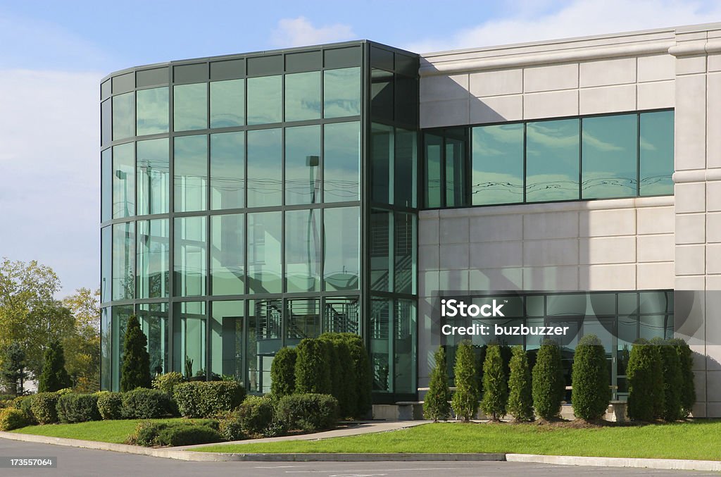 Modern Industrial Building with Glass Atrium  Building Exterior Stock Photo