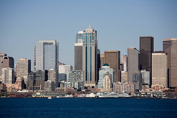 Seattle skyline on a clear summer day Scenes of Seattle.  Check out my lightbox ferry terminal audio stock pictures, royalty-free photos & images