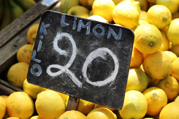 Sicilian lemons on the table, for sale at the street fair