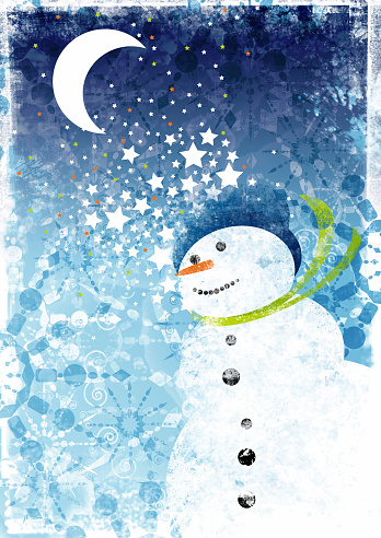 grunge cold snowman and snowflake illustration