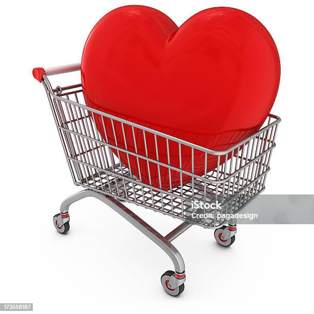 Shopping Cart With Heart Stock Photo - Download Image Now - Aluminum, Cart, Cut Out