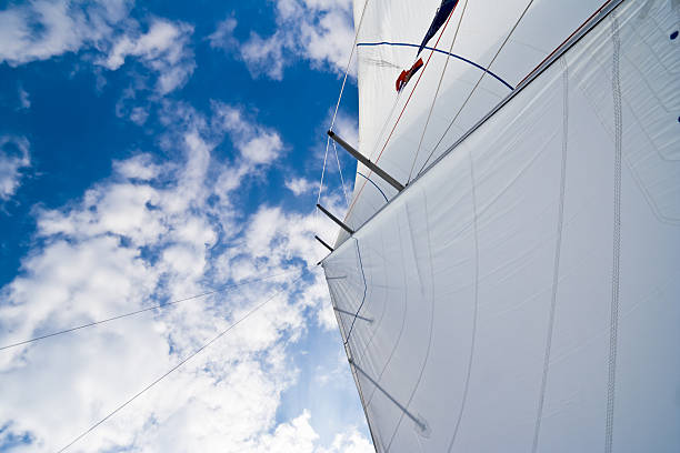 istock White yacht sail in the sky 173558197