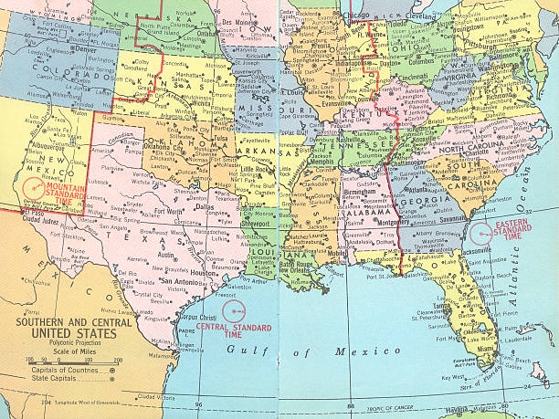 meridionale e centrale mappa degli stati uniti - map gulf of mexico cartography usa foto e immagini stock