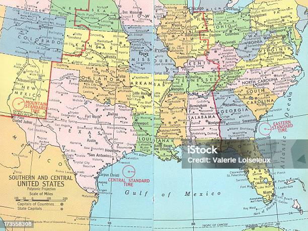 Southern And Central United States Map Stock Photo - Download Image Now - Map, USA, Southern USA