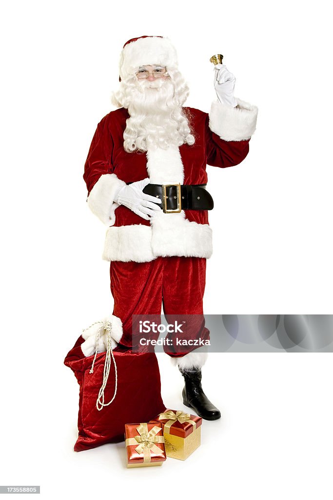 Santa con regali isolati su bianco - Foto stock royalty-free di Adulto