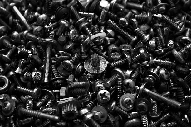 assortiti viti in nero & bianco - bolt nut washer threaded foto e immagini stock