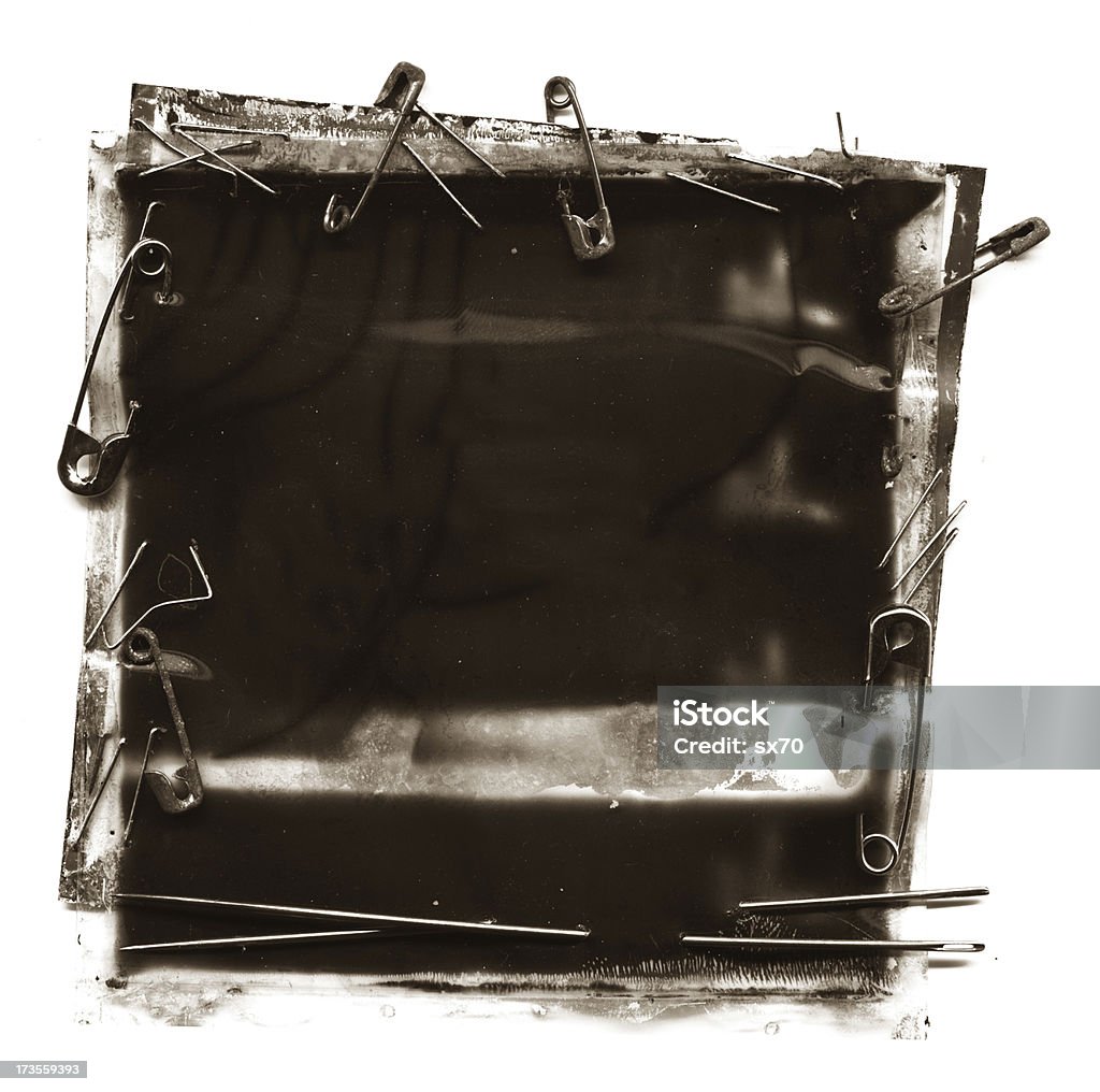 Ambient Polaroid Punk Background with Safety Pins Needles Film background. Film Frame Stock Photo