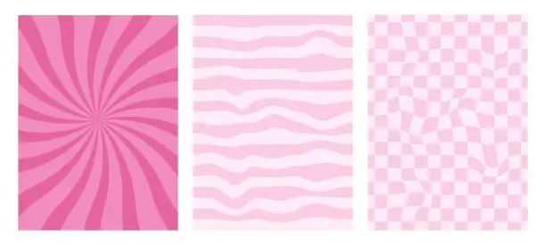 Vector illustration of Retro pink cowgirl geometric posters set. Trendy retro background with pink geometric elements