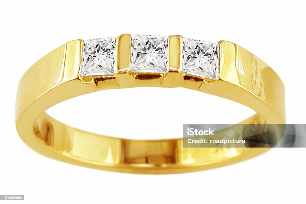 Gelbe gold ring mit drei Diamanten - Lizenzfrei Diamant Stock-Foto