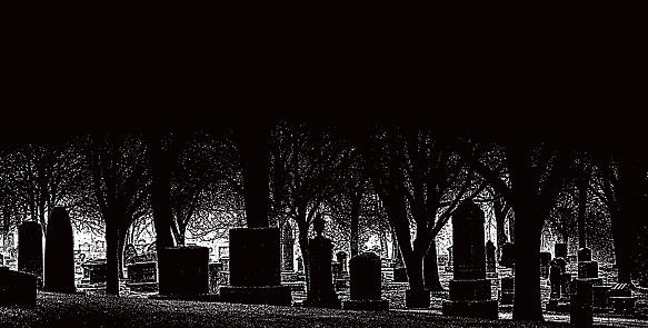 Spooky cemetery at night with Glitch Technique