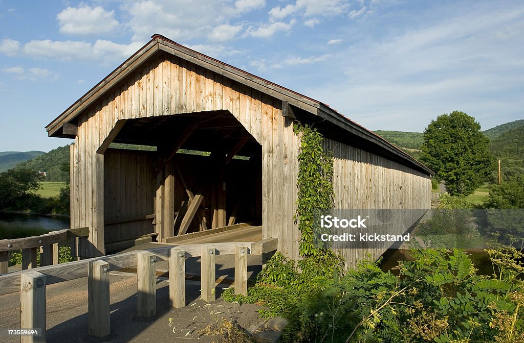 Covered bridge "Historic covered bridge in Hamden, in New York's Catskill region. Built 1859." Appalachia Stock Photo