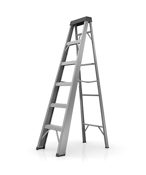 Gray ladder on a white background Step ladder in a white environment.  ladder photos stock pictures, royalty-free photos & images