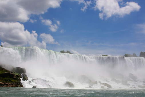 US American Niagara Falls as seen from a boat on the Niagara river.