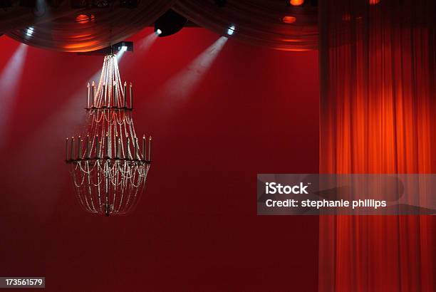 Stage Setting With Deep Red Curtains And Chandelier Stock Photo - Download Image Now