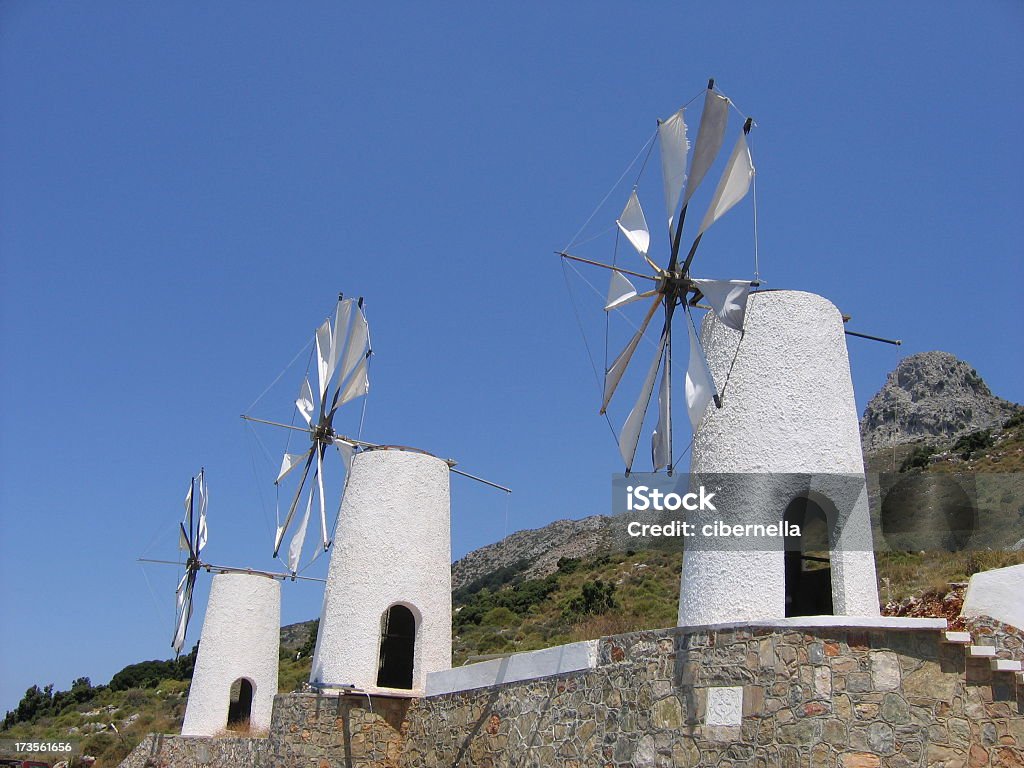 Triple moinho de vento, Creta - Foto de stock de Aldeia royalty-free