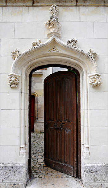istock Brown door in snow white entrance 173562306