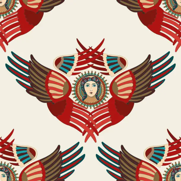 Vector illustration of Church Orthodox seamless pattern with the image of Seraphim. Orthodoxy, religion, background.