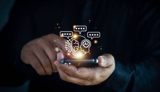 istock Businessman use software technology AI for business, smart robot automation system, chat bot intelligence assistance data analysis, AI chat and command prompt for generate something. AI secretary. 1735641049