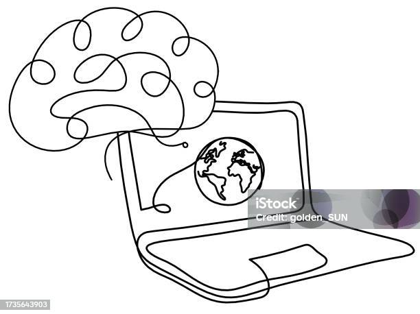 Mind Frame Computer Drawing Abstract Laptop And Brain As Line Drawing On White Stock Illustration ...