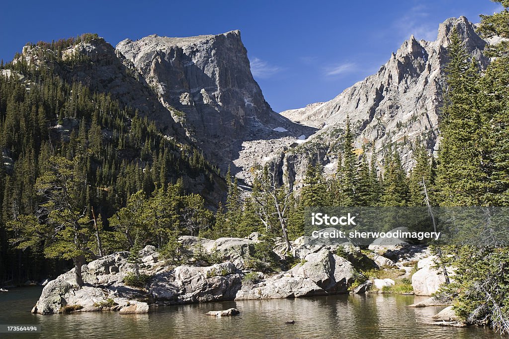 Robusto cime e il Lago alpino, Parco Nazionale delle Rocky Mountain - Foto stock royalty-free di Acqua