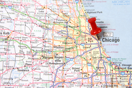 Map with Pin on Chicago