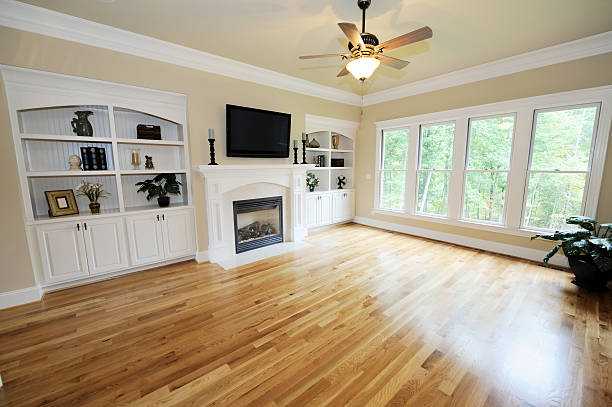 istock Living room interior with tan wooden floor and no sofas 173565002