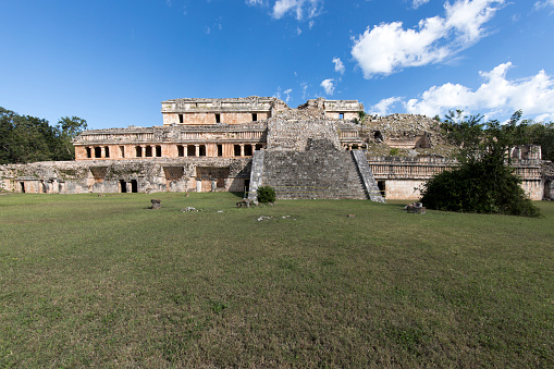 Uxmal, Mexico - December 28, 2022: view of ancient mayan site of Uxmal