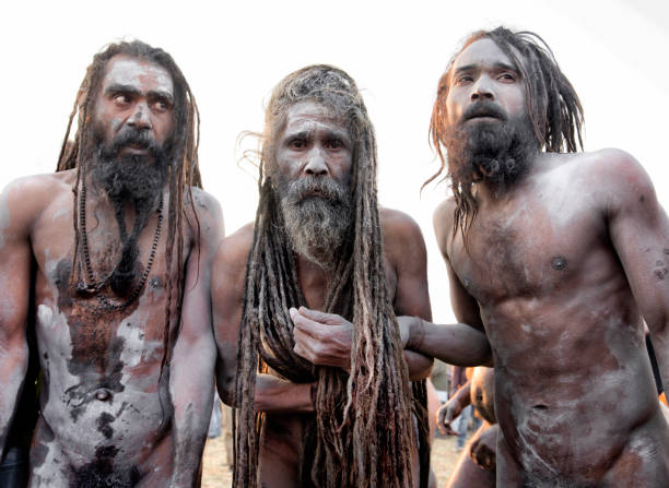 Hallahabad. India- january 15 2019: The Prayag Kumbh Mela, also known as Allahabad Kumbh Mela is a mela, or religious gathering, associated with Hinduism and held in the city of Prayagraj, India, at the Triveni Sangam, the confluence of the Ganges, the Yamuna, and the mythical Sarasvati river.[1] The festival is marked by a ritual dip in the waters, but it is also a celebration of community commerce with numerous fairs, education, religious discourses by saints, mass feedings of monks or the poor, and entertainment spectacle.[2][3] Approximately 50 and 30 million people attended the Allahabad Ardh Kumbh Mela in 2019 and Maha Kumbh Mela in 2013 respectively to bathe in the holy river Ganges, making them the largest peaceful gathering events in the world.[4][5]