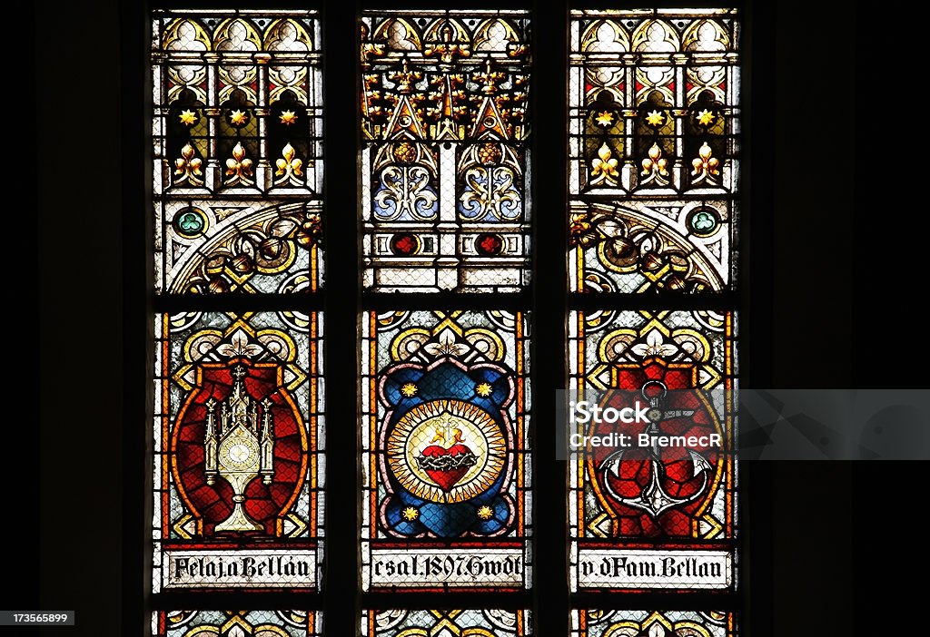 Colorful window Stained glass window inside The Name of Mary Church in Novi Sad, Serbia. Architecture Stock Photo