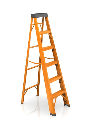 Orange step ladder on a white background.