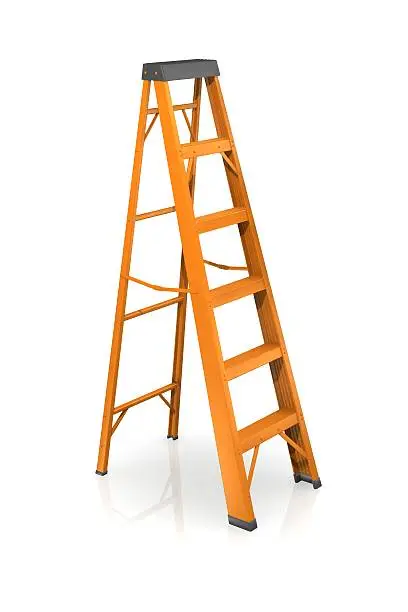 Orange step ladder on a white background.