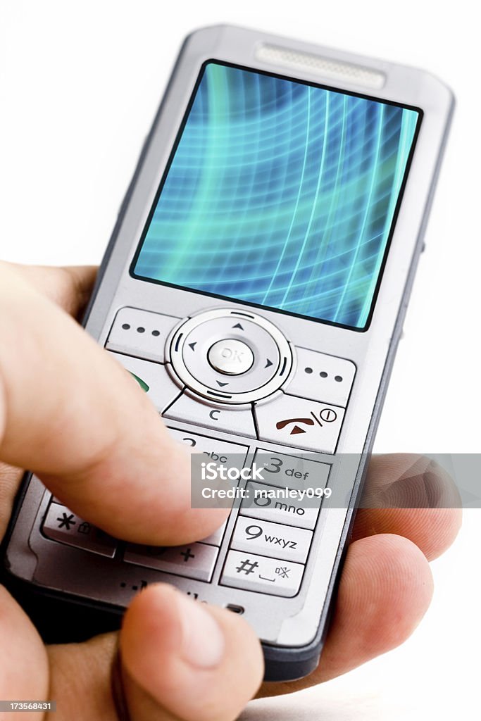 Telefone celular na mão isolada com nódoas azul - Royalty-free Abstrato Foto de stock