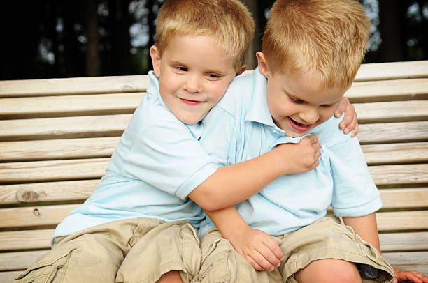 istock Twin Boys Hugging Each Other on a Bench 173569256