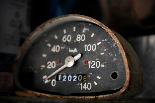 abandoned old rusty motorcycle or car speed meter