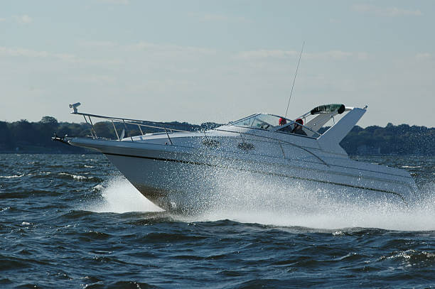 Powerboat on the bay stock photo