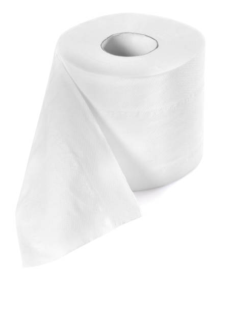 Roll of white toilet paper on white background