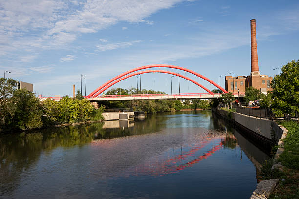 istock Red Bridge and Factory in Chicago 173571108