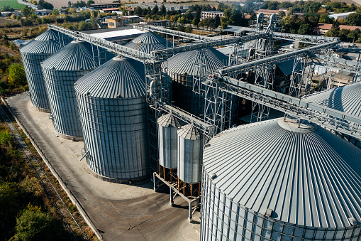 Agriculture storage silo shot from above.