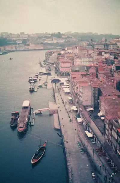 Analog film kodak shot of Porto riverside, shot from the bridge