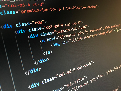 Modern web development script editor, photo taken on computer screen monitor