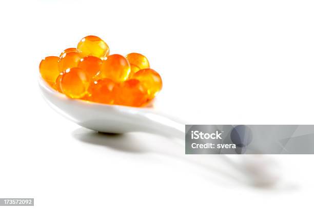 Salmon Caviar On Spoon Stock Photo - Download Image Now - Cut Out, Salmon Egg, White Background