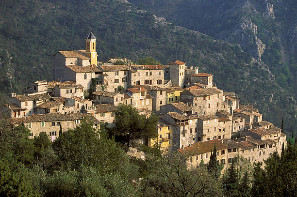 Hilltop village of Peillon in France, Cote d'Azur stock photo