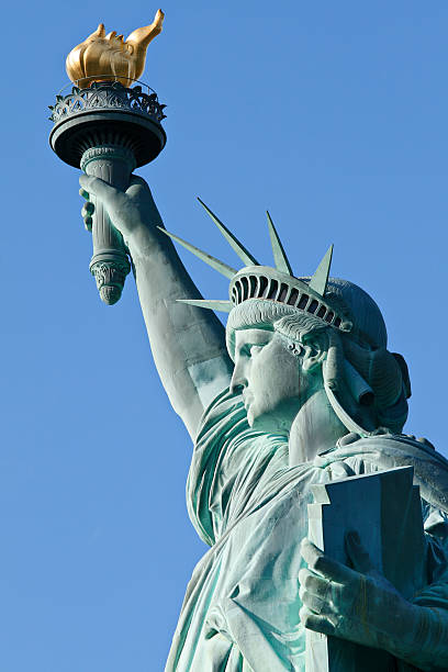 Up close photo of the Statue of Liberty in New York City stock photo