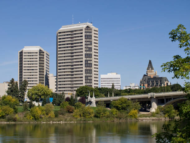 istock Broadway Bridge in Downtown Saskatoon With Hotels andd Condominiums 173573086
