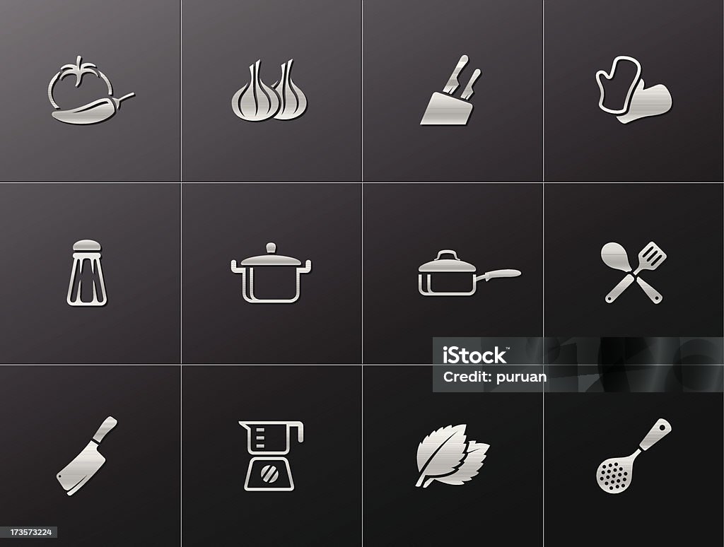 Metallic icônes de cuisine - clipart vectoriel de Ail - Légume à bulbe libre de droits